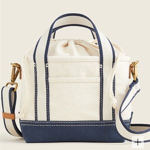 NWT J. Crew montauk tote navy off white cream canvas bag small